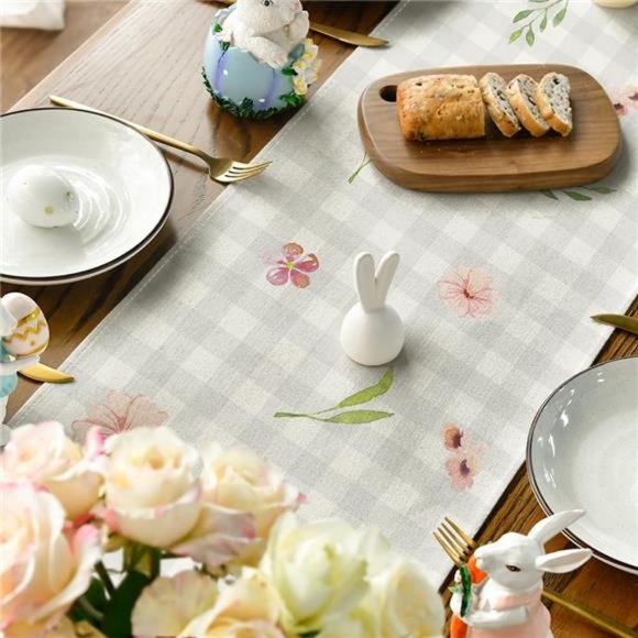 Easter Table Runner Cottage Farmhouse Decor Spring Summer Plaid Decorative Cloth - Picture 5 of 6